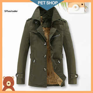 Men Cotton Jacket Button Closure Men's Autumn with Thick Velvet Lining Solid Color Casual Windbreaker Coat for Southeast