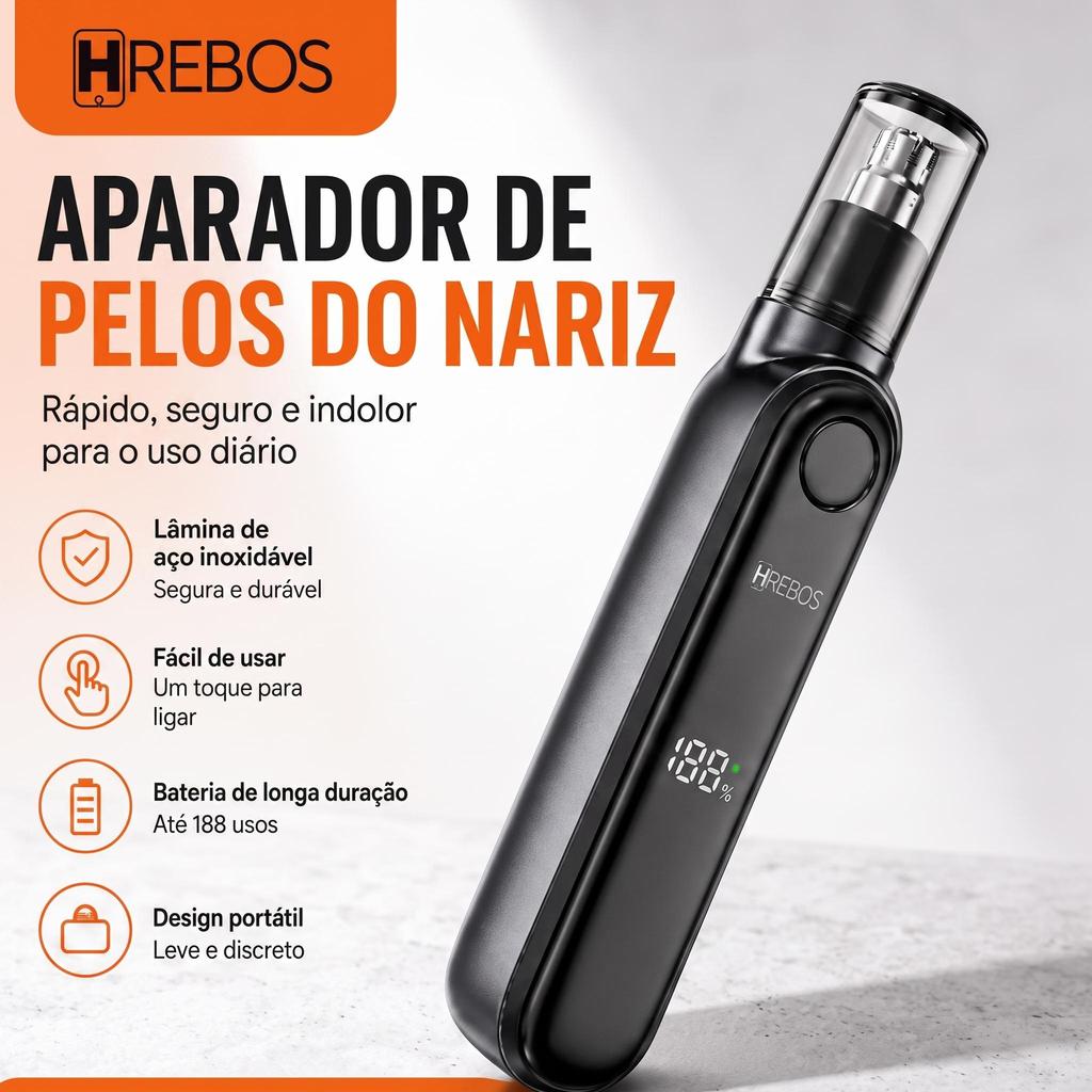 HREBOS Aparador de pelos do nariz elétrico multifuncional com bateria de 500 mAh e carregamento via Type-C.