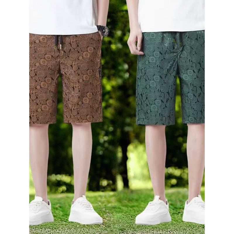 Calções de secagem rápida de seda gelo masculino verão exterior usar calças médias finas verão correndo lazer esportes c