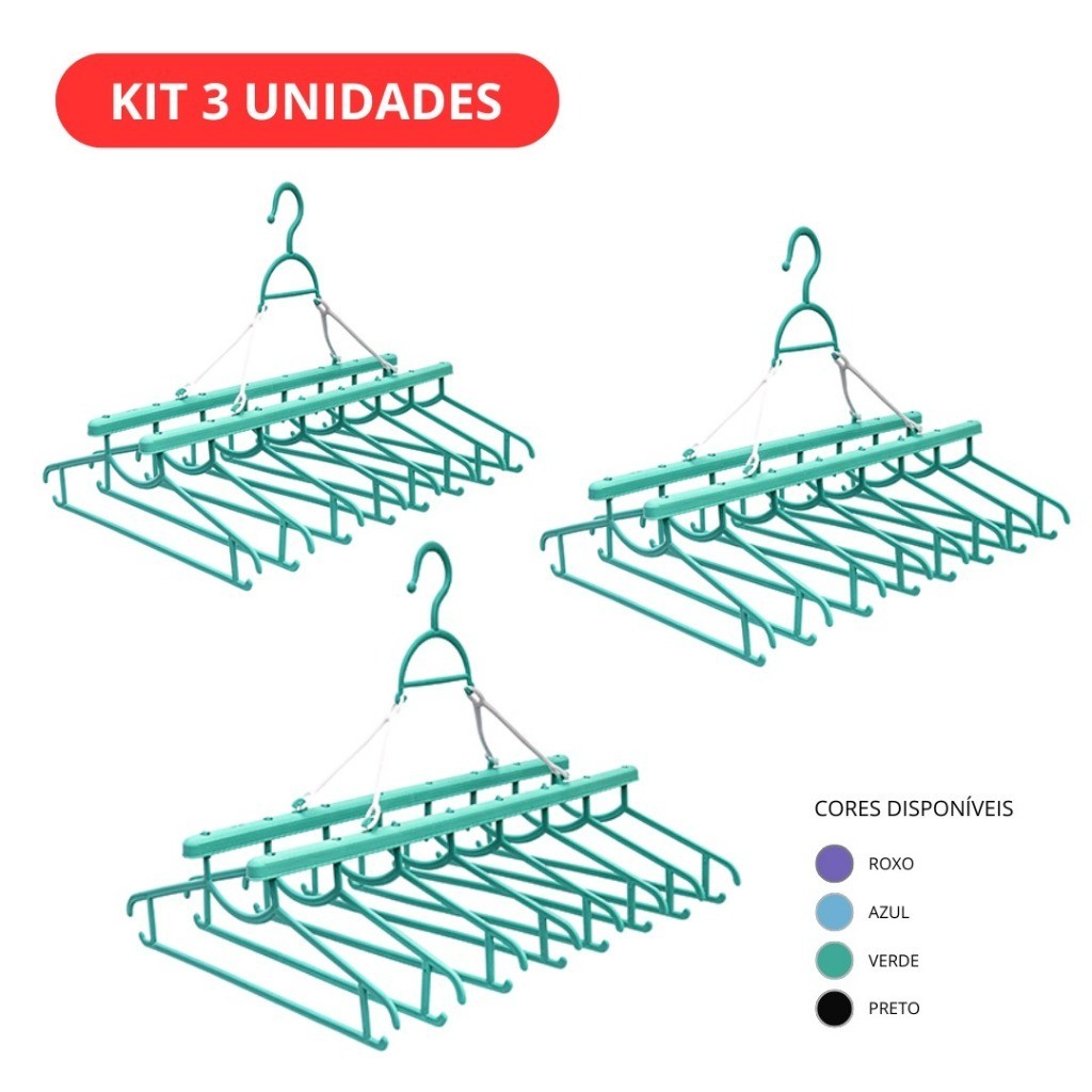 Kit 3 Varal Dobrável Portátil Para Roupas Toalhas Cobertores Compacto Multiuso Casa — imagem 2 de 2