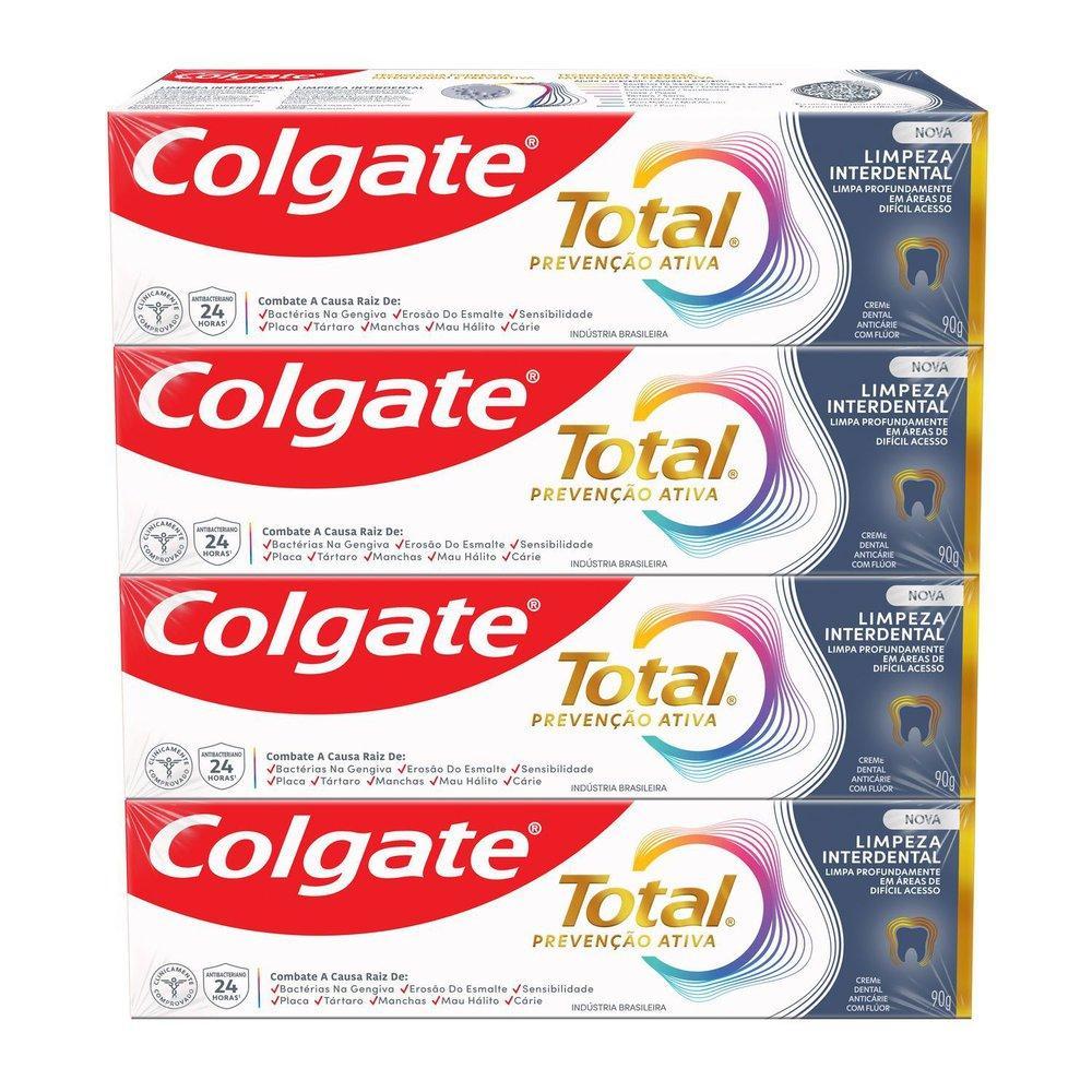 Pack Creme Dental Colgate Total Prevenção Ativa Limpeza Interdental 4 unidades 90g cada