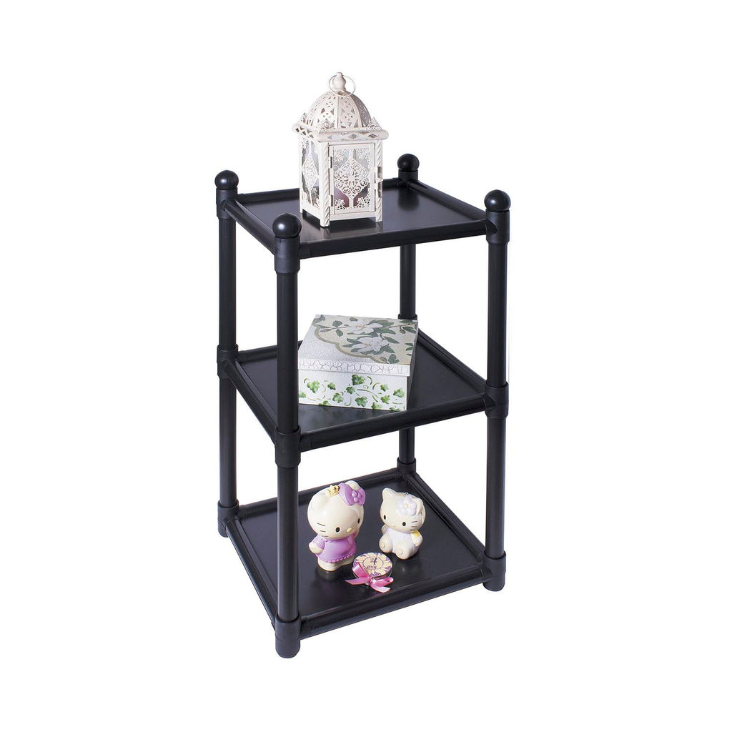Estante de Plástico Multiuso São Bernardo Empilhável com 3 Prateleiras Preta 35x31x79,5cm