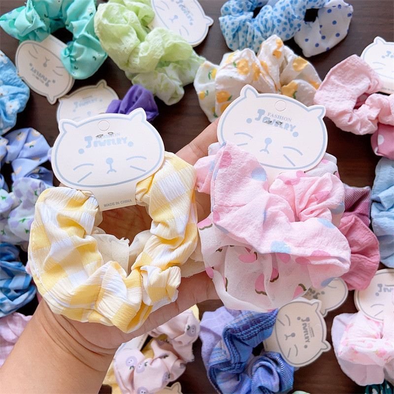 Estilo coreano crianças primavera verão tecido impresso bandana pai-filho dos desenhos animados cetim anel de cabelo sal