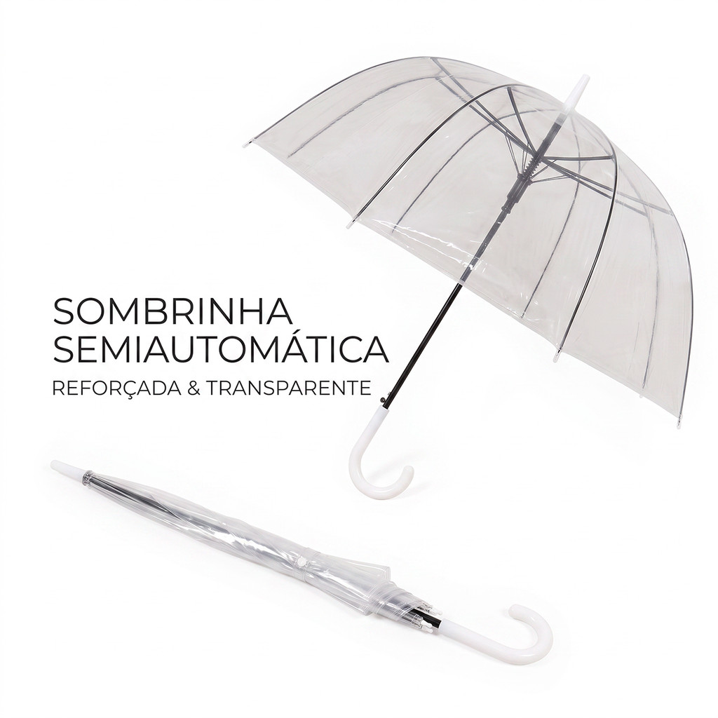 Guarda Chuva Sombrinha Pvc Transparente Reforçada Resistente Semi Automatica Bengala Varetas Adulto · foto 2