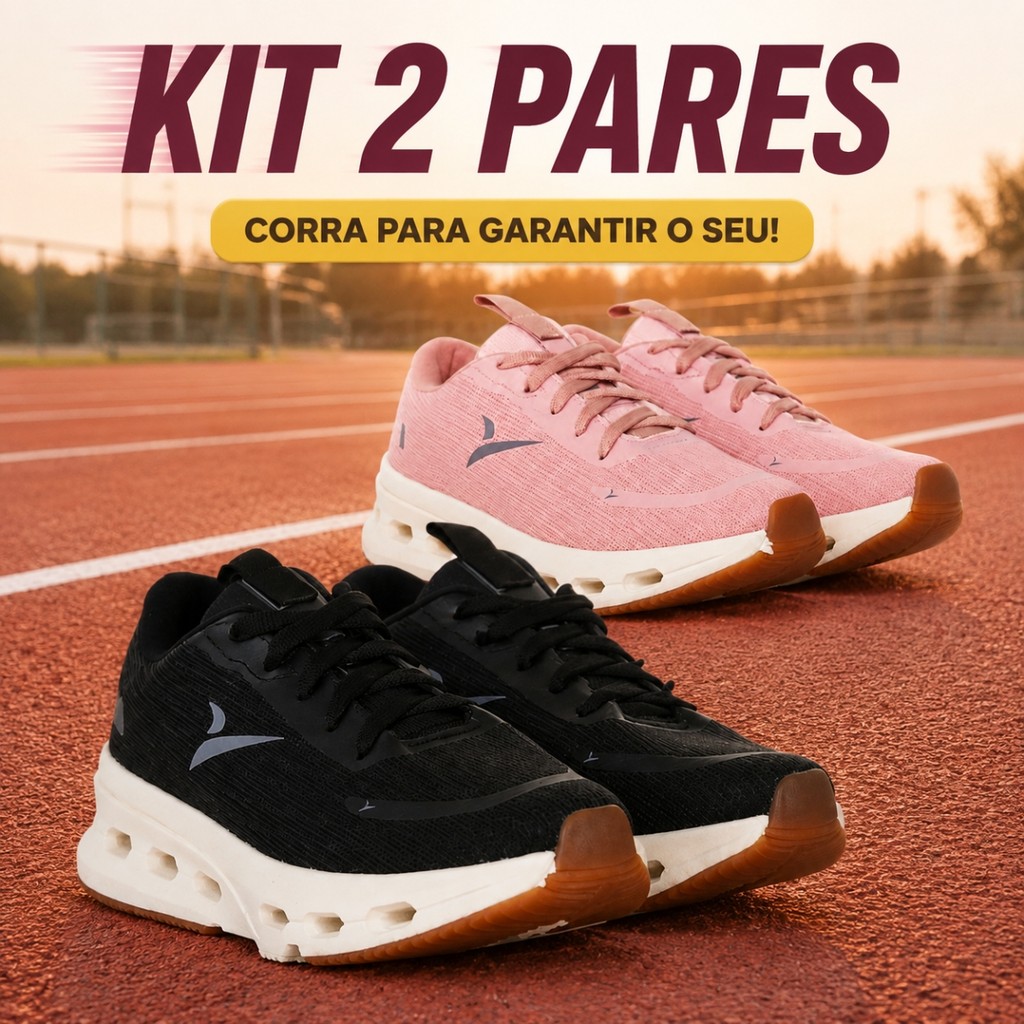 KIT 2 PARES Tênis Feminino Corrida Academia Caminhada Solado Amortecido Malha Respirável Confortável Numeração 34 ao 39