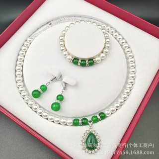 Colar de pérolas sintéticas, conjunto de três peças, pulseira de imitação de pérola, conjunto de corrente para mãe, caix