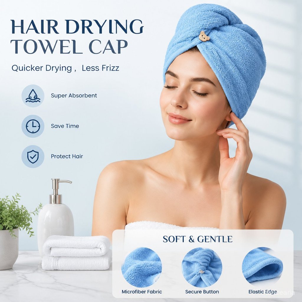 8/9/10 Pcs Toalha De Cabelo Absorvente Azul Confortável E Macia Enfeite Encantador