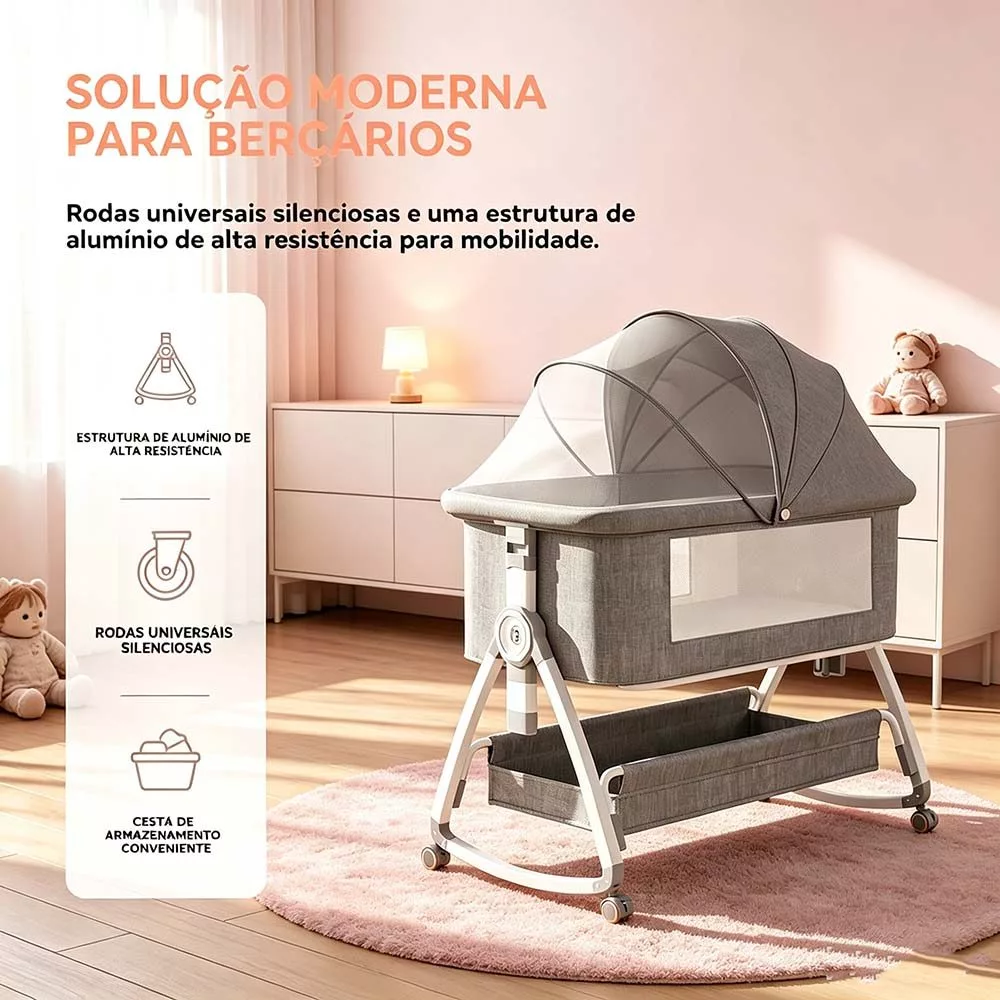 Berço Moisés 8 em 1 Portátil Co-bed Balanço Mosquiteiro Altura Ajustável Bebê Recém-Nascido 0-24M