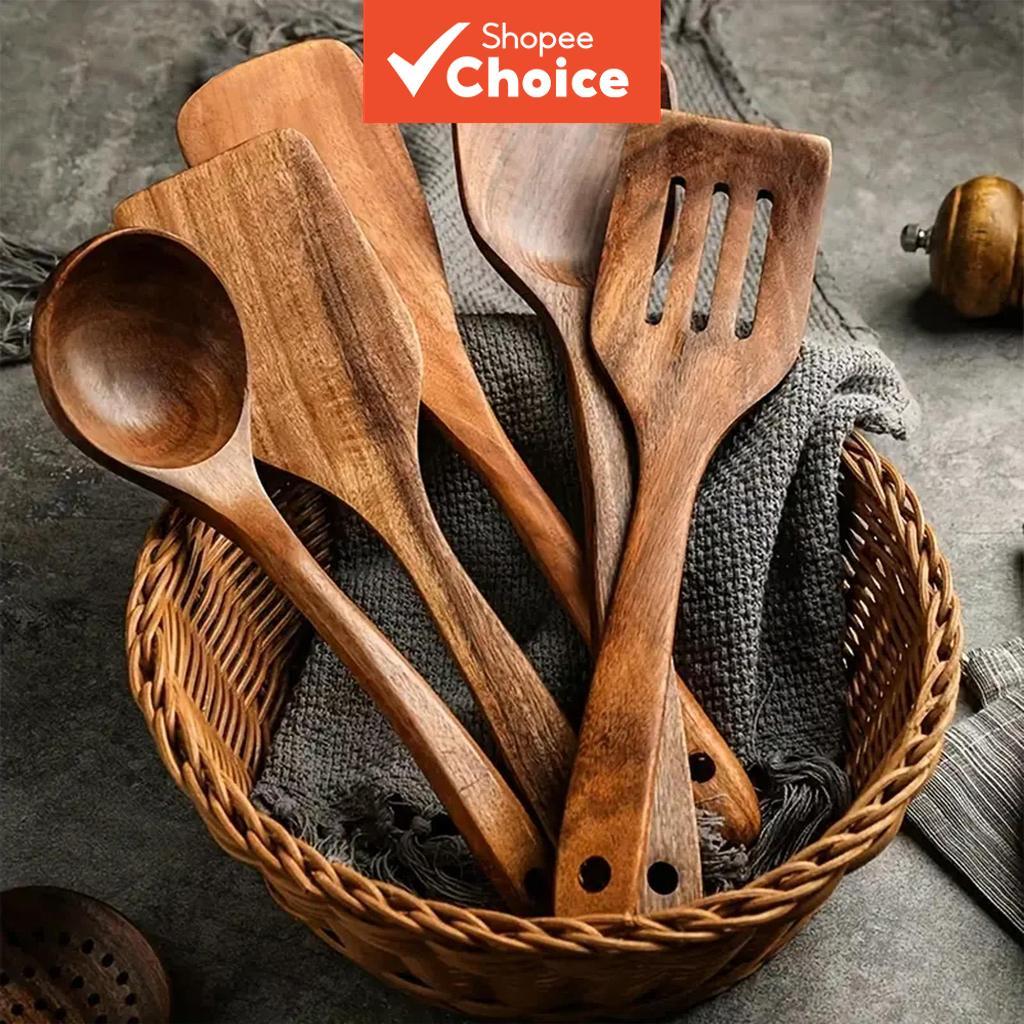 Conjunto De Utensílios De Madeira Antiaderentes Ecológicos 5 Unidades , Virador De Espátula De Colher Resistente Ao Calo