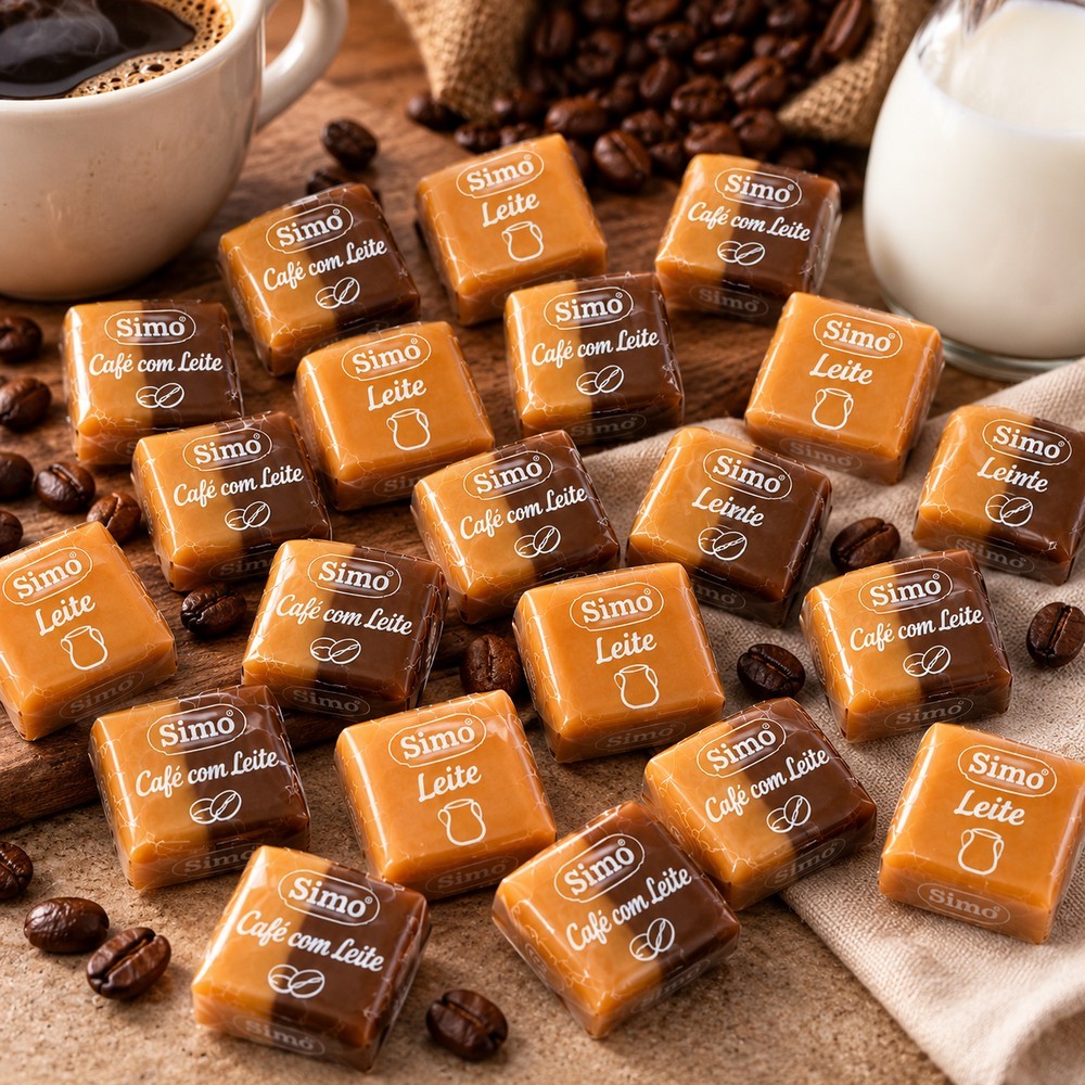 Kit 02 Bala Mast Caramelo Leite E Café Com Leite Simonetto 500g — imagem 2 de 2