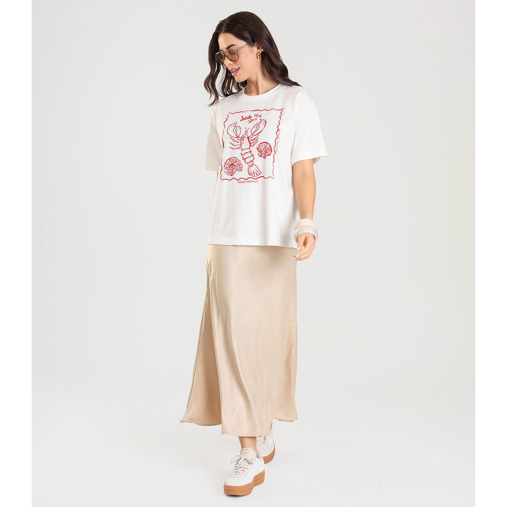 Blusa Feminina Manga Curta Oversized Dianna Bege
