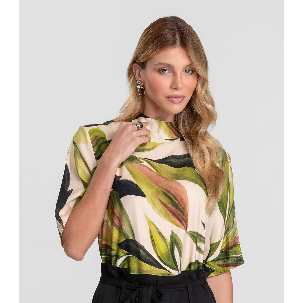 Blusa Feminina em Tecido Estampado Dianna Bege