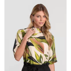 Blusa Feminina em Tecido Estampado Dianna Bege