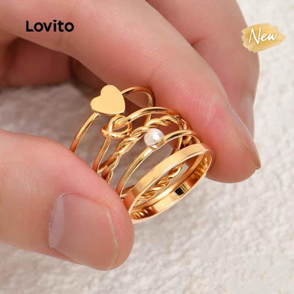 (New Arrival) Lovito Anéis De Pérolas Minimalistas Lisos E De Cor Sólida Elegantes E Modernos Ao Estilo Coreano RGD001BR016