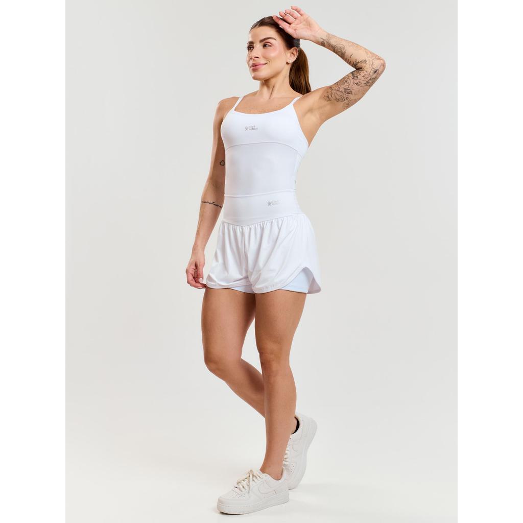 Conjunto Regata Camiseta Poliamida + Short Fitness Feminino Saia Beach Bolso Interno Soltinho Academia Esportivo · foto 2