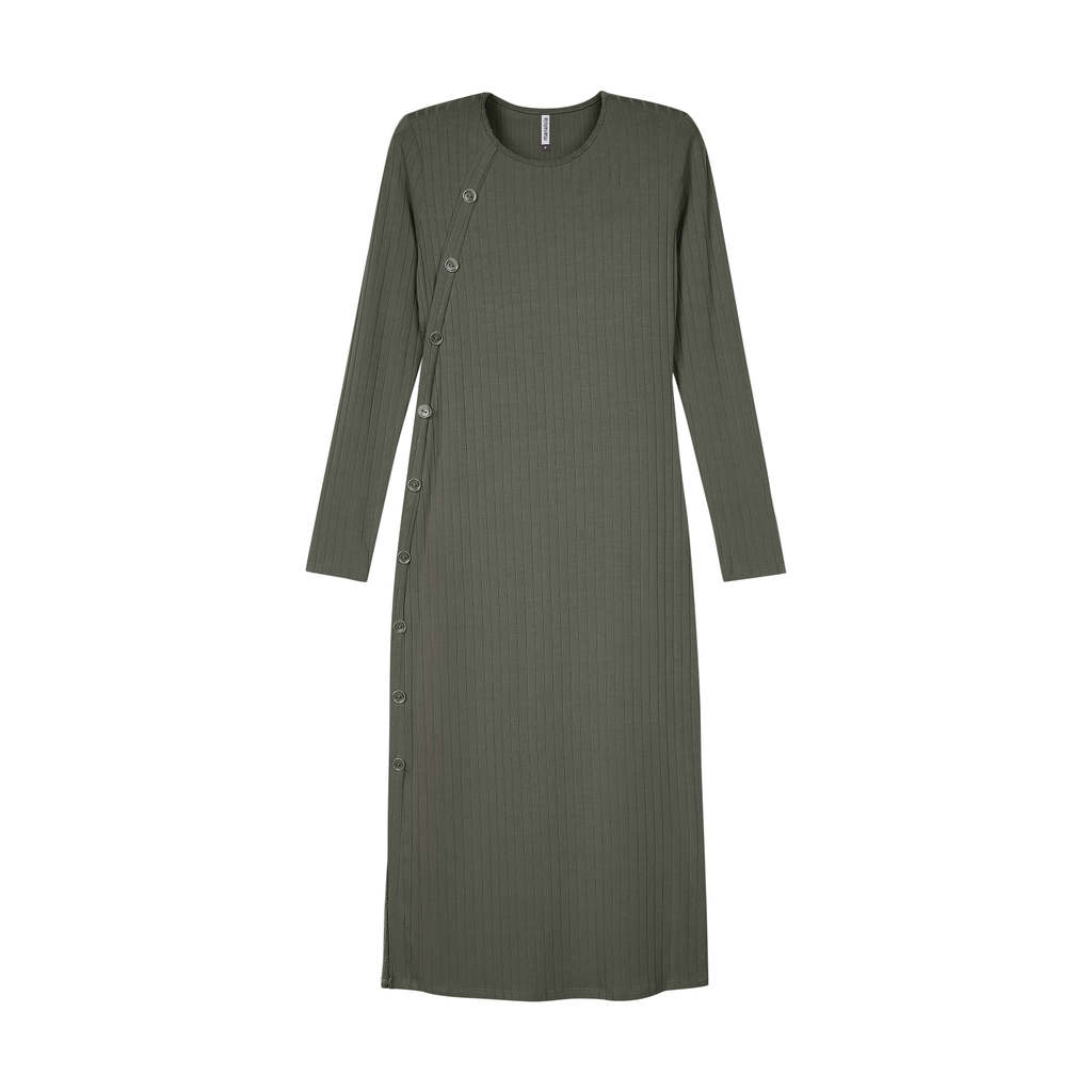 Vestido Midi Feminino Canelado Botões Marialícia Verde · foto 2