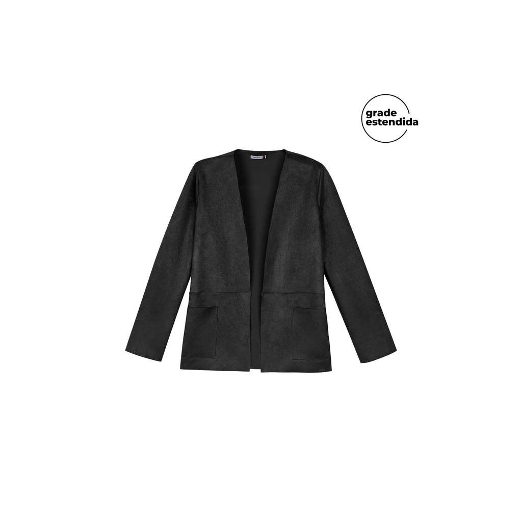 Casaco Feminino Suede Com Bolsos Marialícia Preto