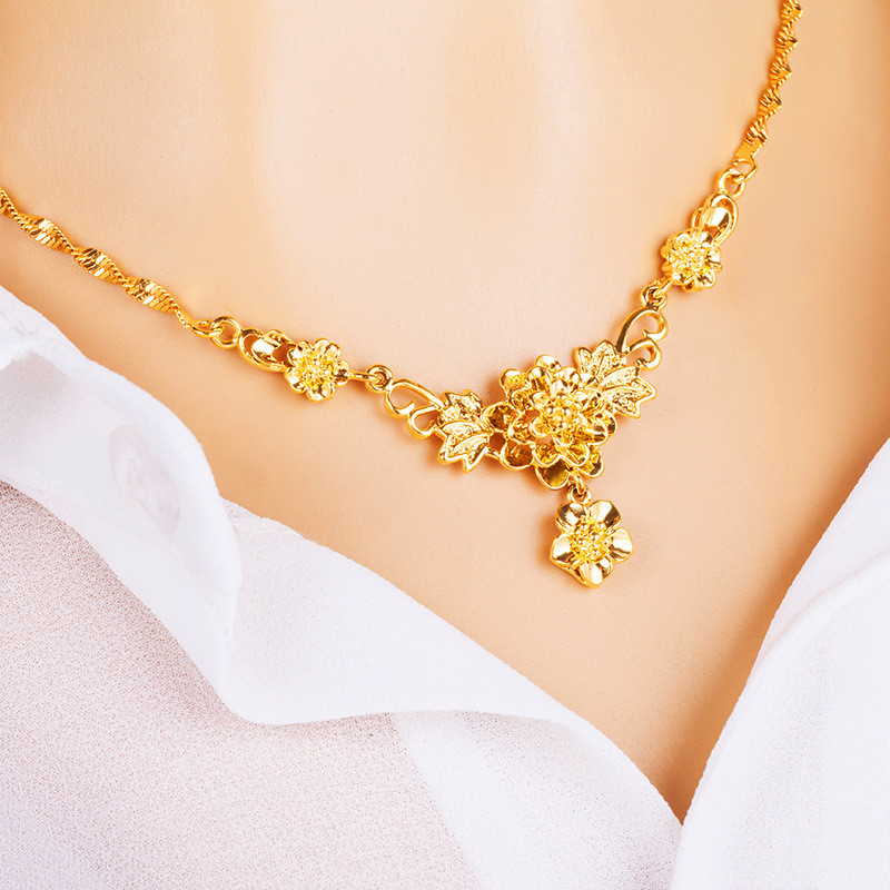 Bangladesh ouro senhoras flor colar noiva casamento latão banhado a ouro clavícula colar senhoras cor de longa duração