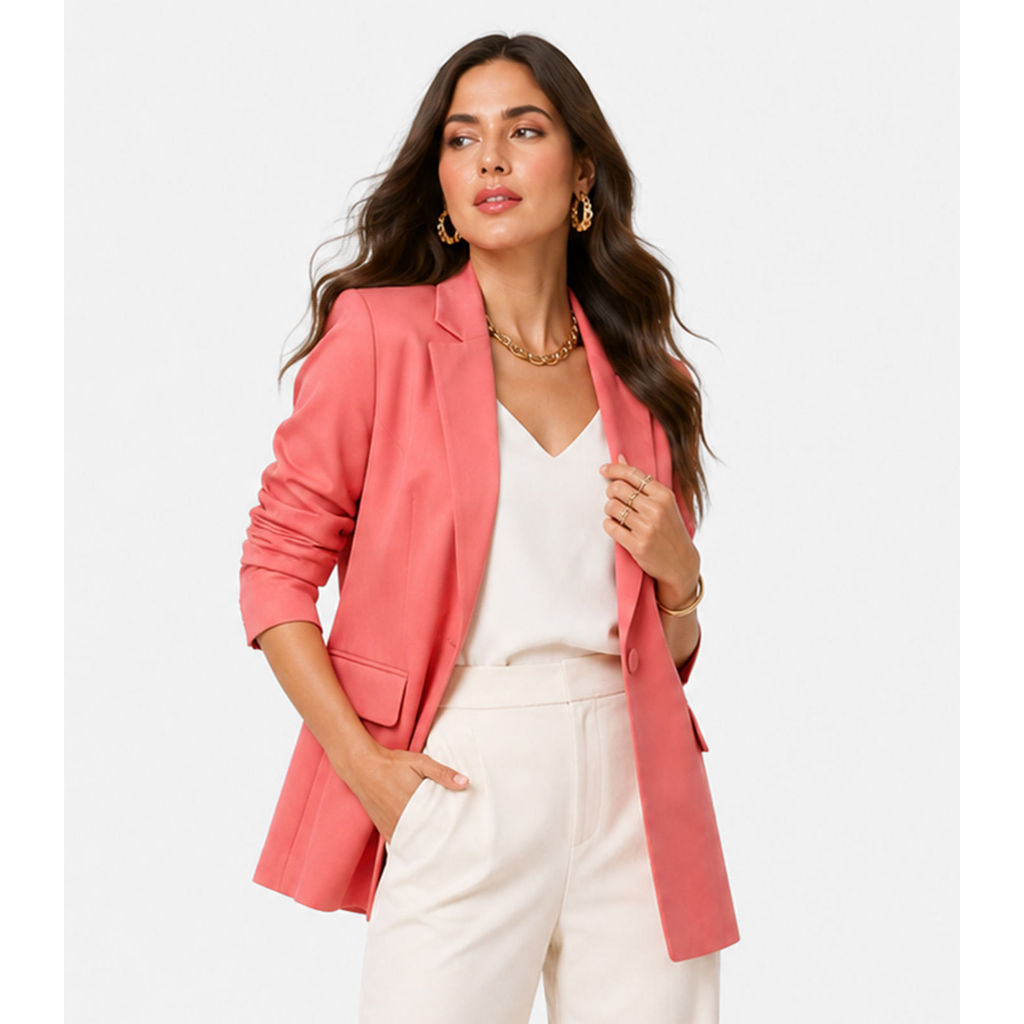 Blazer Alongado Feminino Em Alfaiataria Aishty Laranja