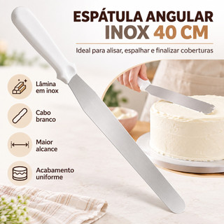 Espátula Angular Raspador de Massa Para Confeitar Confeiteiro Bolo Torta Inox Grande 40CM