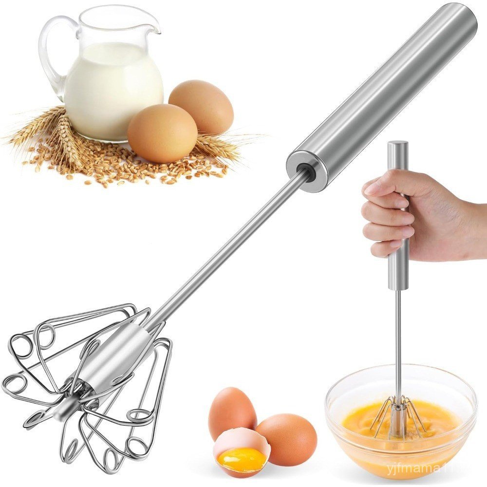 Batedor de ovos semiautomático em aço inoxidável, com sistema de mola manual, ideal para confeitaria e para misturar mas