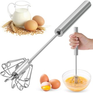 Batedor de ovos semiautomático em aço inoxidável, com sistema de mola manual, ideal para confeitaria e para misturar mas