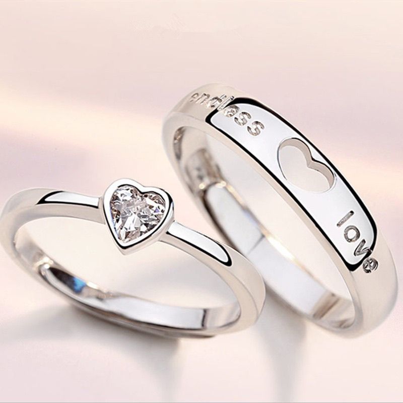 Pronto estoque Anel de casal masculino anel de casal simulação anel de diamante aberto zircão r anel clássico presente r
