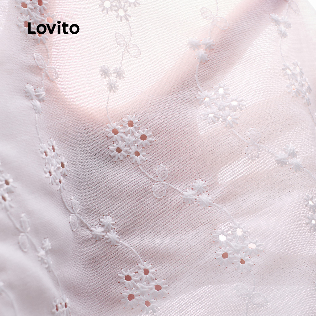 Lovito Elegante Regata Feminina Lisa Bordada Ilhós Verão Primavera L132ED550