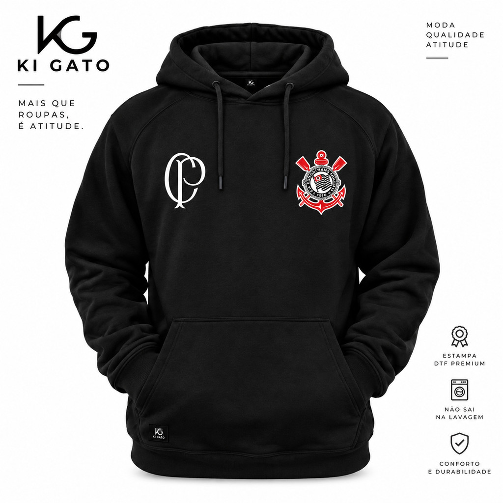 Moletom Canguru Corinthians Unissex Flanelado Estampado KI GATO