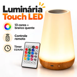 Luminária LED de Mesa Touch RGB 13 Cores Recarregável USB com Controle Remoto Luz Noturna para Quarto Decoração