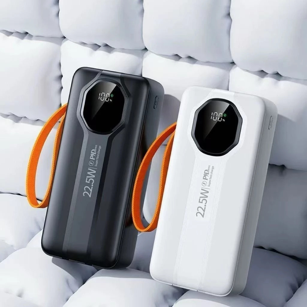 Power Bank 30000mAh com 4 Cabos Integrados Carregador Portátil 22,5W Carga Rápida USB-C para iPhone Android