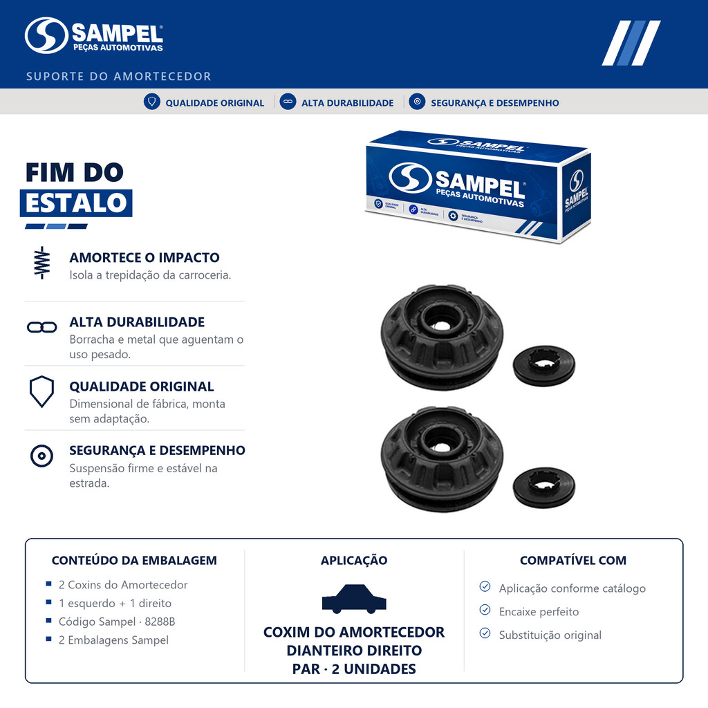 PAR Coxim do Amortecedor Dianteiro Etios Yaris C/ Rolamento Sampel 8288B