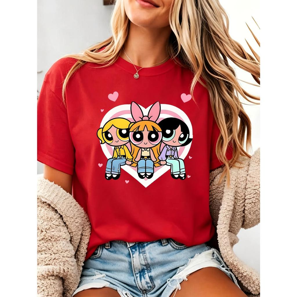 Camiseta T-shirt Feminina 100% Algodão Premium Superpoderosas Coração Tendência Confortável
