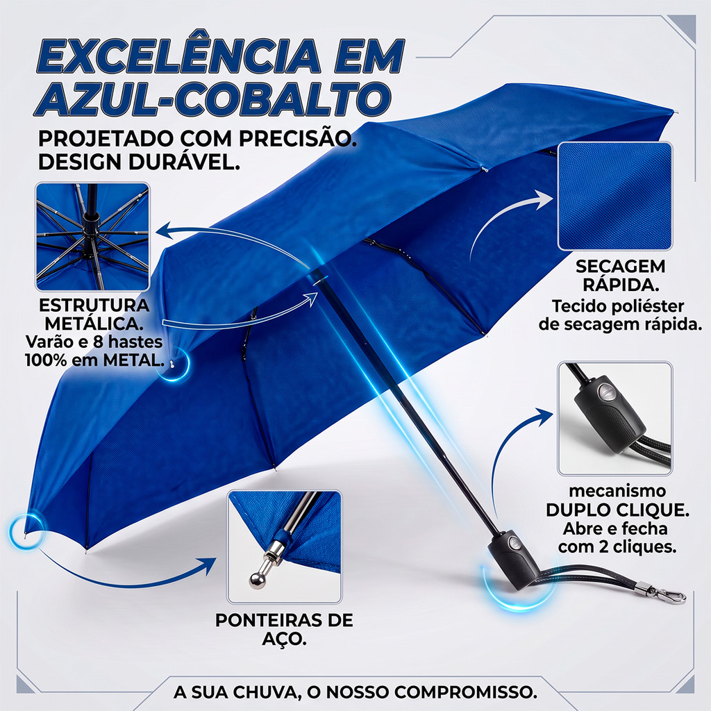 Guarda Chuva Automático Dobrável 12 Varetas Reforçado Abre E Fecha Sozinho Resistente Ao Vento — imagem 2 de 2