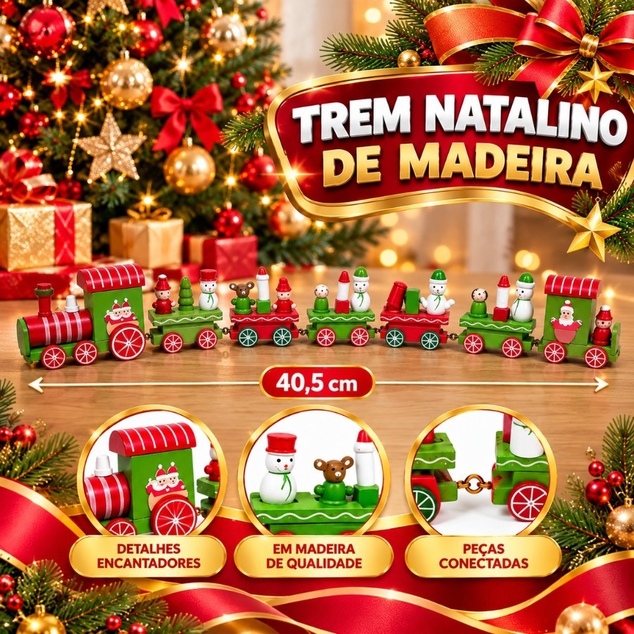 Trenzinho Locomotiva Enfeite de Natal Decoração Presente Feliz Natal Ornamento Trem De Madeira