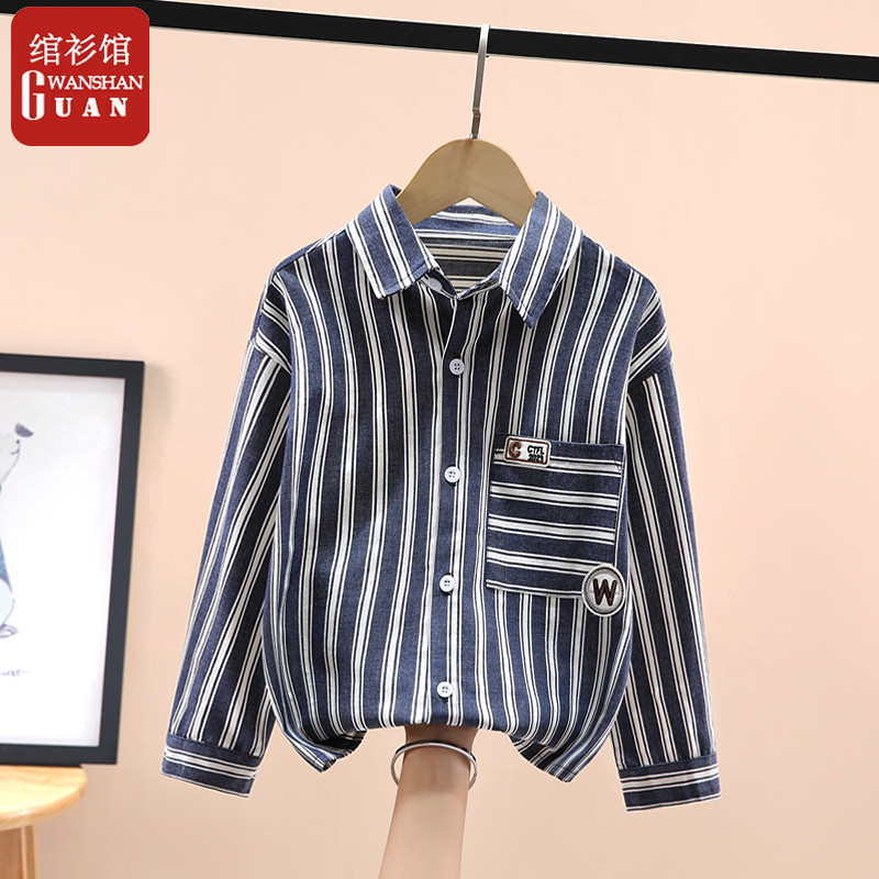 Meninos camisa de manga comprida listrado primavera outono camisa crianças outono puro algodão frito rua meninos bonito 