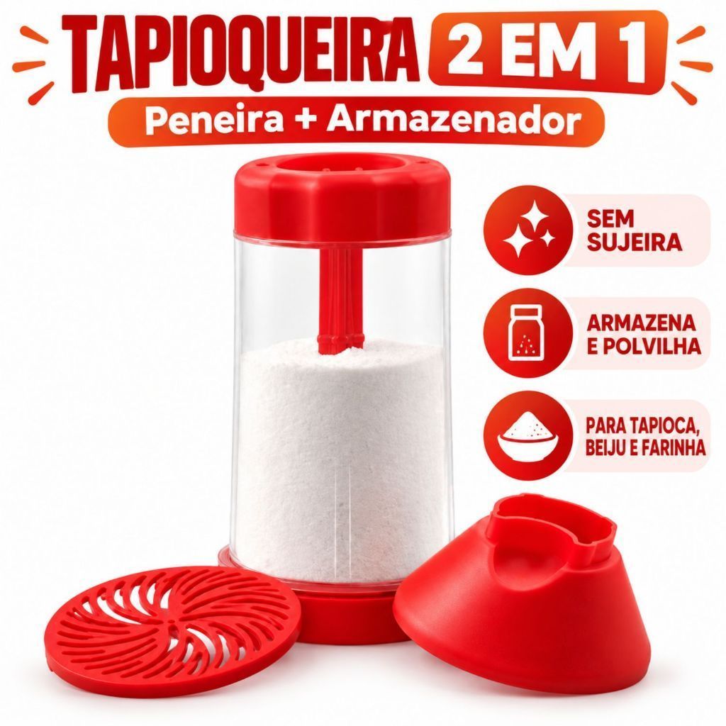 Tapioqueira 2 em 1 Peneira Polvilhador e Armazenador para Tapioca Beiju sem Sujeira