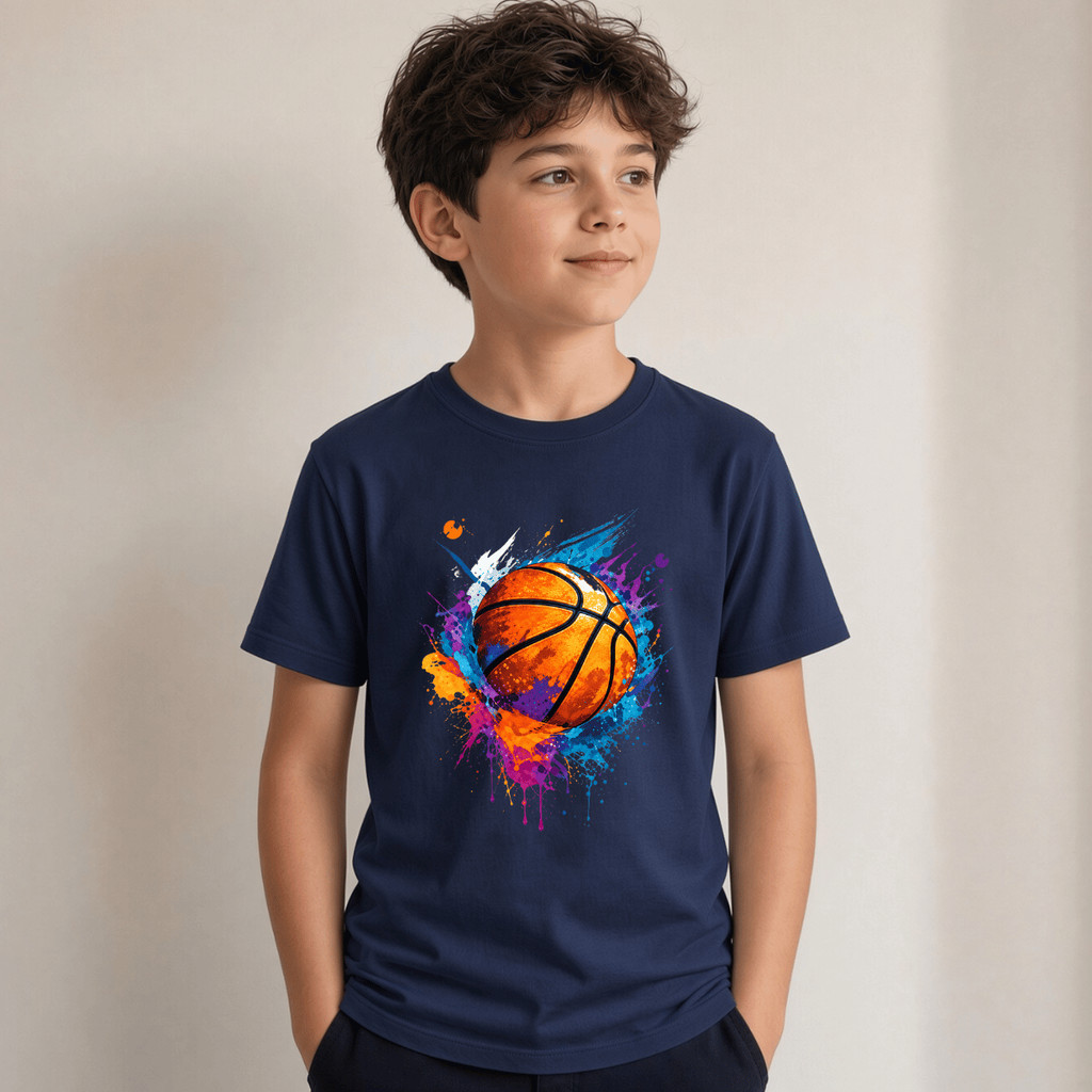 Camiseta Infantil E Infantojuvenil  Estampada Bola Basquete Colorida Blusa 100% Algodão Do 2 ao 16