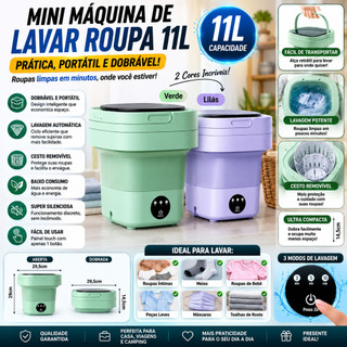 Mini Máquina de Lavar Roupa Dobrável Portátil 11L Lavadora Compacta para Roupas Íntimas Bebê Meias Viagem