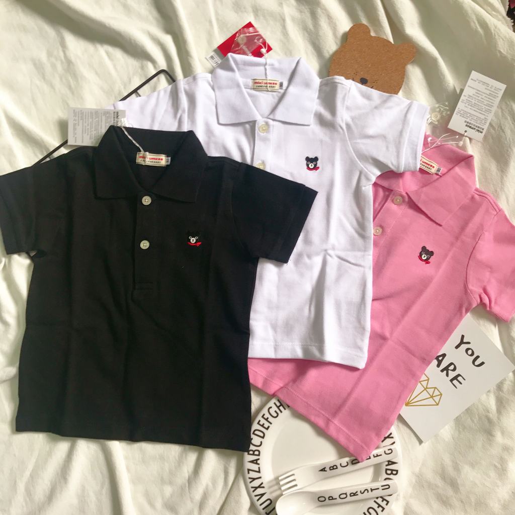Crianças verão camisa polo lapela manga curta camiseta bordado pequeno urso preto meninos meninas malha algodão topo fre