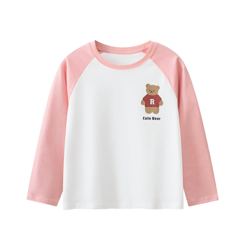 Grrr algodão puro roupas infantis meninas grandes crianças camiseta de manga comprida primavera outono cor-bloqueio mang
