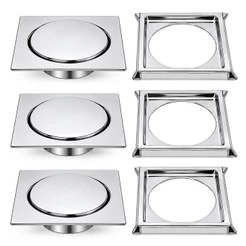3 Ralos Click Inteligente Em Inox 10x10 Cm + 3 Porta Grelha