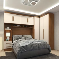 Guarda-Roupa Modulado 3 Peças 3 Portas 3 Gavetas com Maleiro Smart Plus Yescasa Marrom Cinamomo/Off White