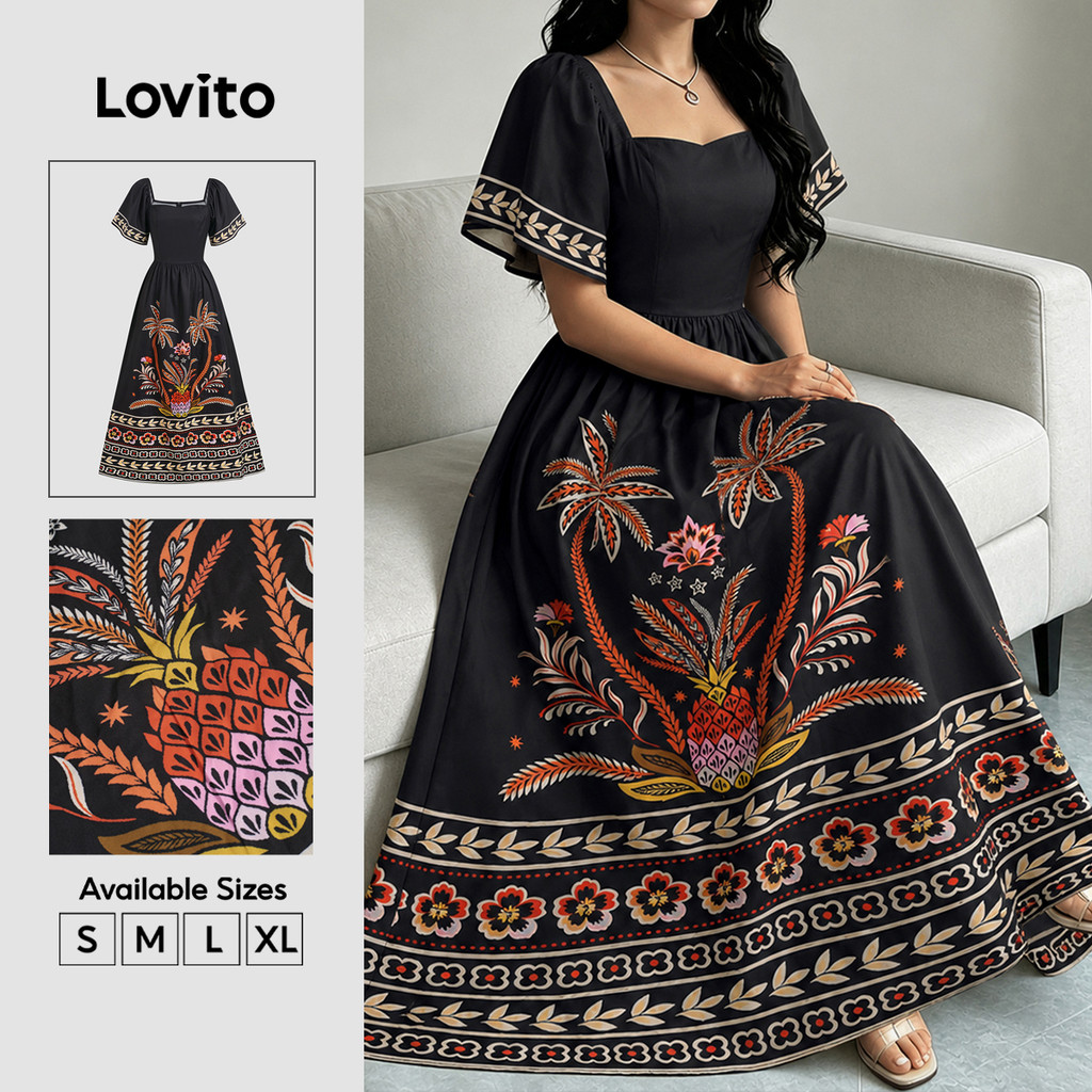 Lovito Padrão de Vestido Boho com Zíper Vestido de Primavera/verão para Mulheres DRB38BR134