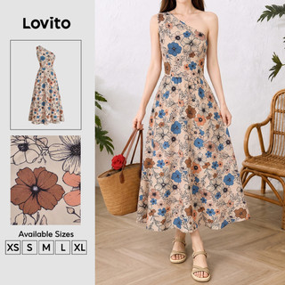 (New Arrival) Lovito Vestido Boho Flores Estilo Resort Vestido de Primavera/verão Assimétrico para mulheres DRB202P2D147