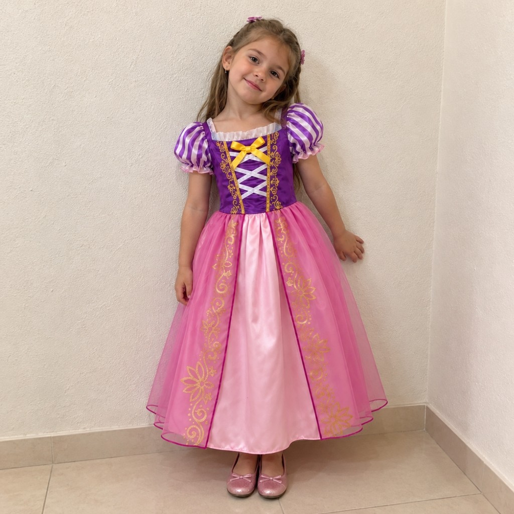 Vestido Fantasia Rapunzel Infantil Enrolados Menina Promoção
