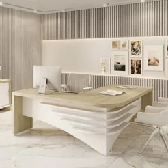 Escrivaninha Mesa Escritório em L Diretor em Tamburato 200cm Carvalho e Branco Artany Carvalho/Branco