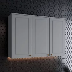 Armário Aéreo 3 Portas 120cm Emily Espresso Móveis Cinza