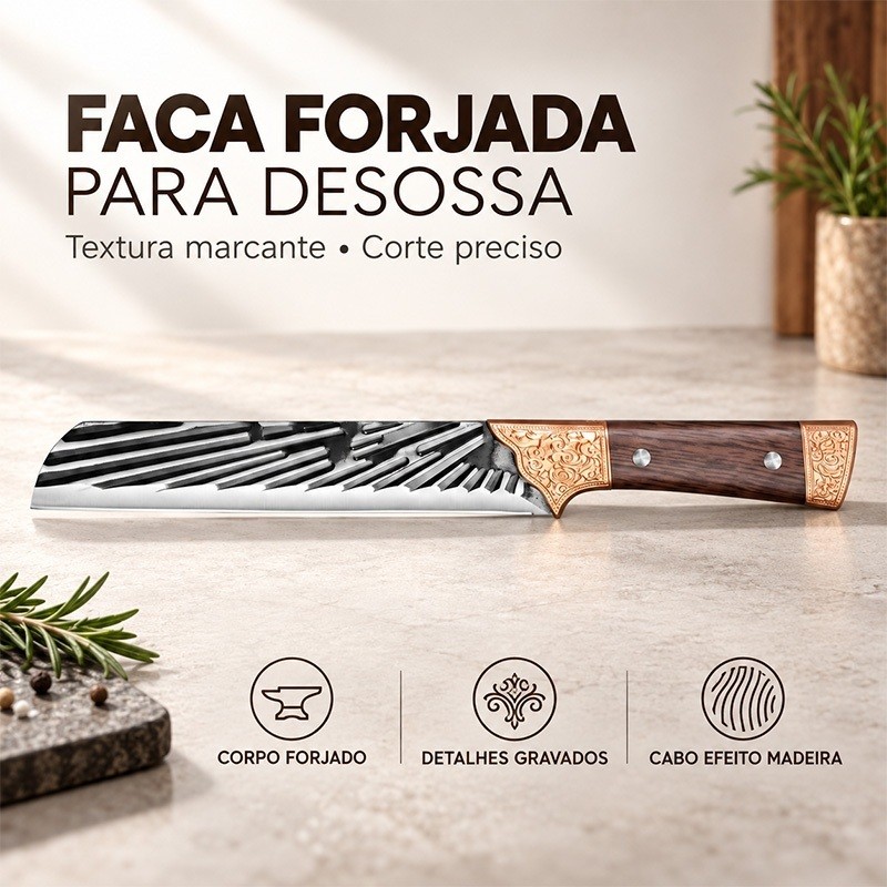 Faca artesanal em aço inoxidável para carne de alcatra, ideal para churrascos e cortes na cozinha