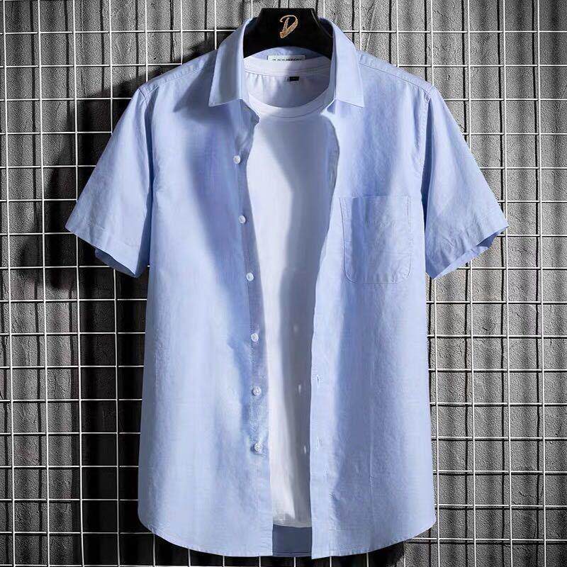 Algodão puro Oxford girando camisa branca de manga curta masculina verão Street Wear solto camisa Casual Polegada camisa